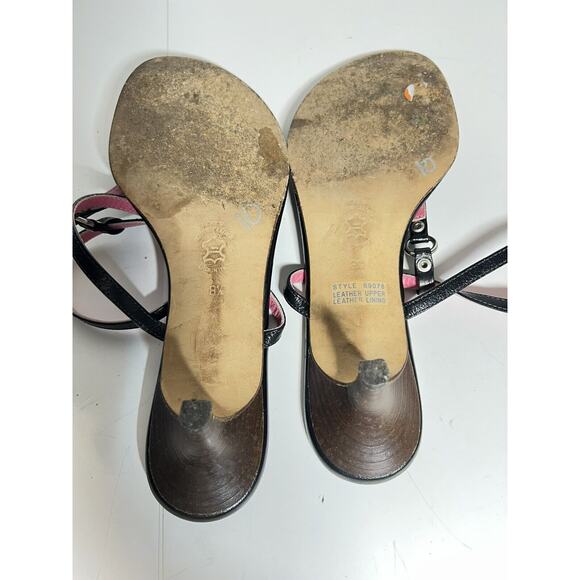 J Crew EUC Black Leather Thong Ankle Wrap Adjustable Kitten Heel Sandal 8.5 - Picture 5 of 6